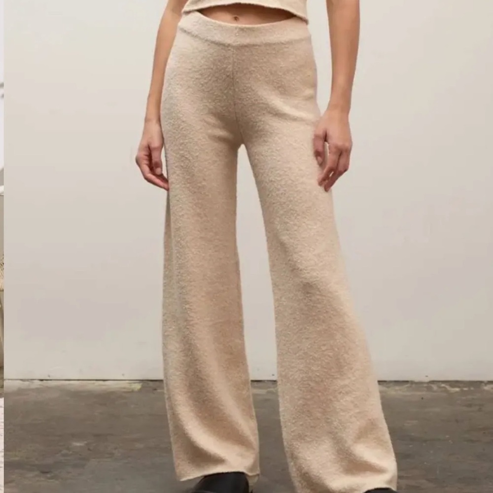 SOLD Blu Pepper NWT Cream Oatmeal Knit High Waist Wide Leg Lounge Pants